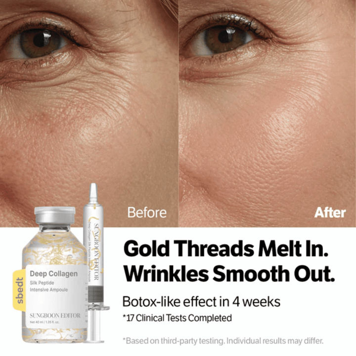 SUNGBOON EDITOR Deep Collagen Silk Peptide Intensive Ampoule – suero con péptidos que ayudan a reducir arrugas y mejorar la elasticidad de la piel para un resultado más suave.