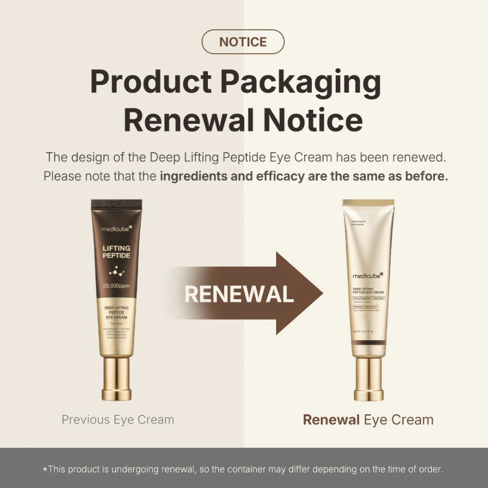 Medicube Deep Lifting Peptide Eye Cream – nuevo empaque, la misma fórmula efectiva de péptidos que levanta y reafirma la piel alrededor de los ojos.