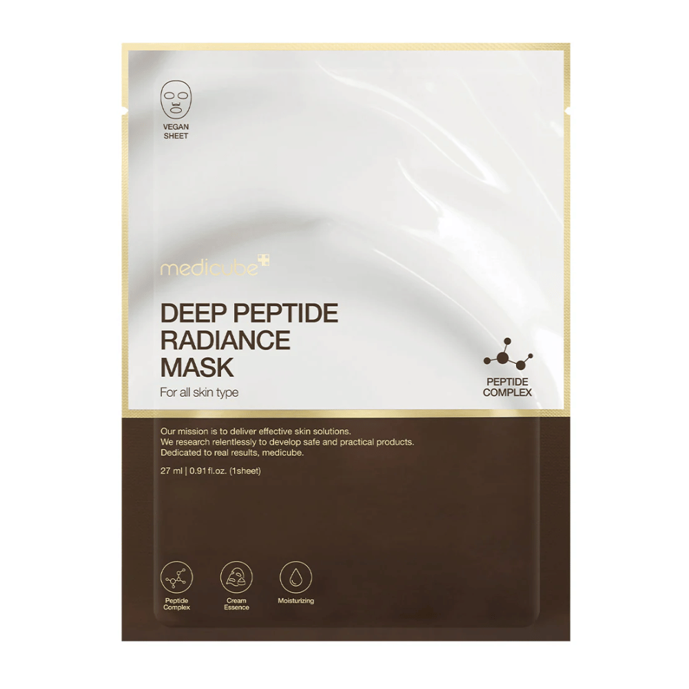 Frontal de Medicube Deep Peptide Radiance Mask, Sheet mask vegano con complejo de péptidos para hidratación y brillo.