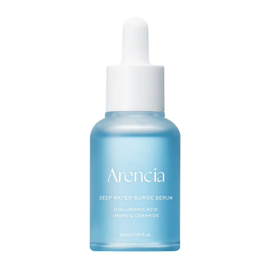 Arencia Deep Water Surge Serum 30 ml sobre fondo blanco – suero hidratante con ácido hialurónico, PDRN y ceramidas para piel sensible, seca y deshidratada.