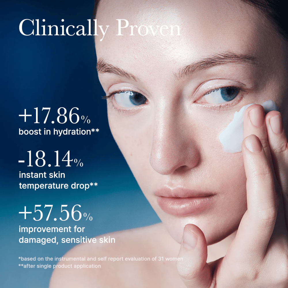 Probada clínicamente Arencia Deep Water Surge Soothing Cream que mejora la hidratación de la piel, reduce la temperatura de la piel y fortalece la piel sensible después de la aplicación.