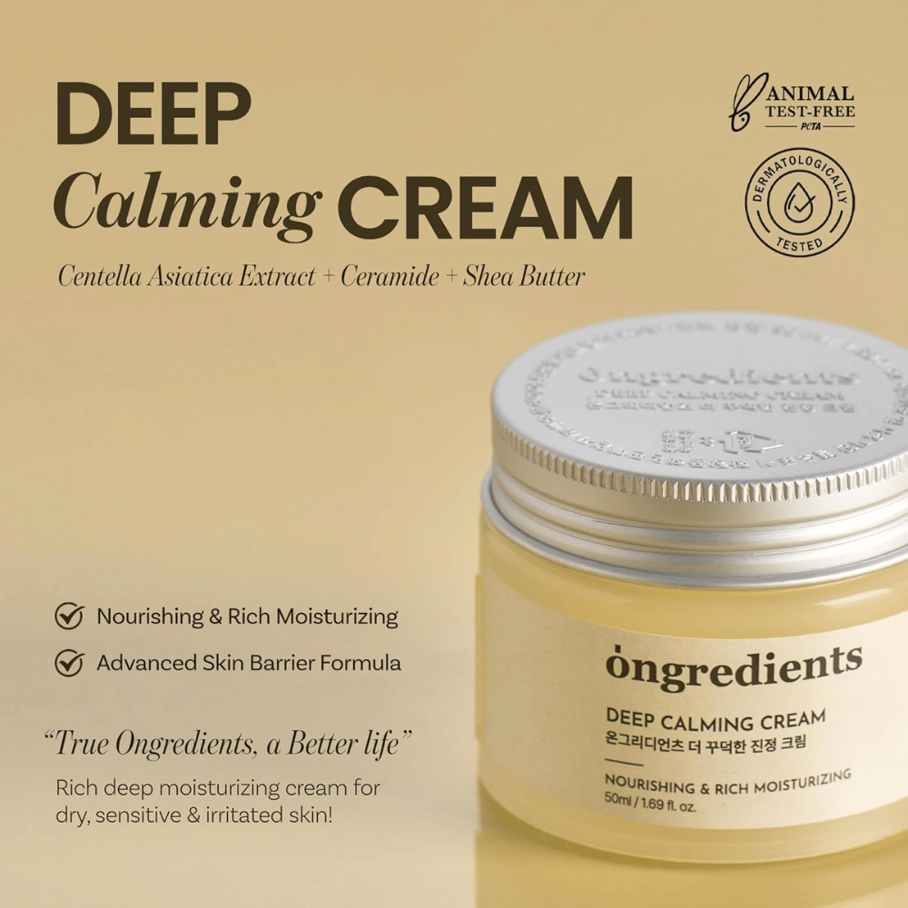 Ongredients Deep Calming Cream – probada dermatológicamente, cruelty-free crema facial para piel seca, sensible e irritada.