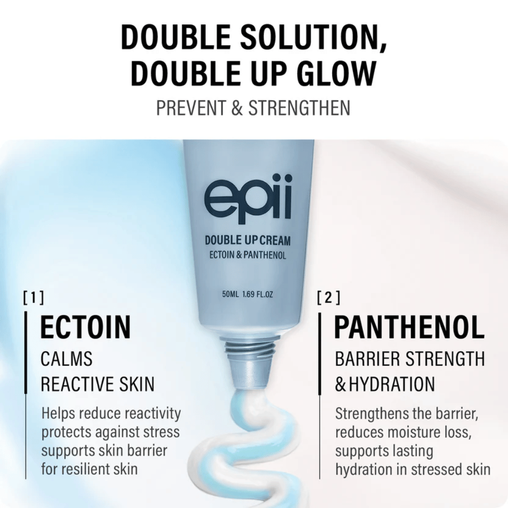 EPII Double Up Cream con ectoína y pantenol – crema facial hidratante que calma la piel, fortalece la barrera cutánea y proporciona hidratación duradera.