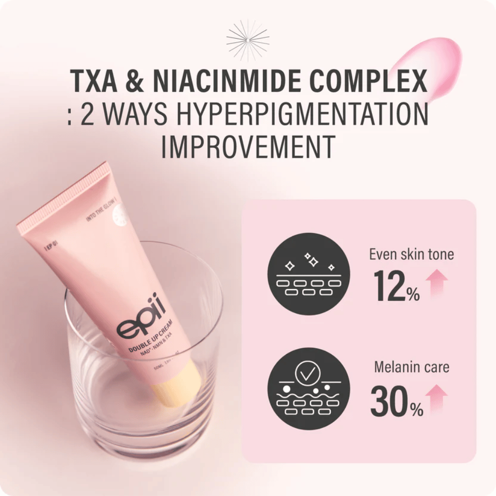EPII Double Up Cream con NAD+, NMN, ácido tranexámico y niacinamida que ayuda a igualar el tono de la piel y reducir la pigmentación visible.
