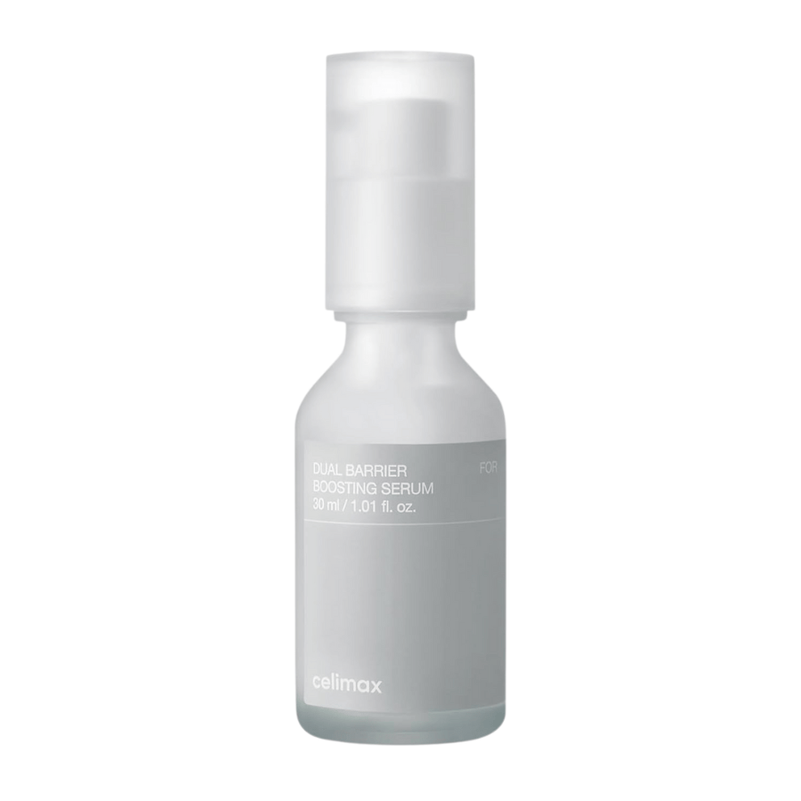 Celimax Dual Barrier Boosting Serum imagen del producto sobre fondo blanco, suero coreano para piel sensible y seca.