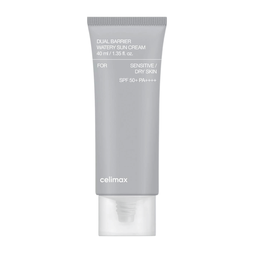 Celimax Dual Barrier Watery Sun Cream SPF50+ PA++++ 40 ml – protector solar hidratante de base mineral para piel seca y sensible con ceramidas y Aquatide.
