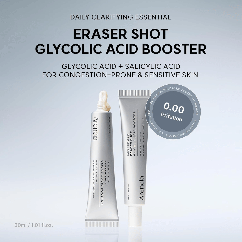 Arencia Eraser Shot Glycolic Acid Booster 30 ml – con ácido glicólico y ácido salicílico para poros obstruidos y piel sensible