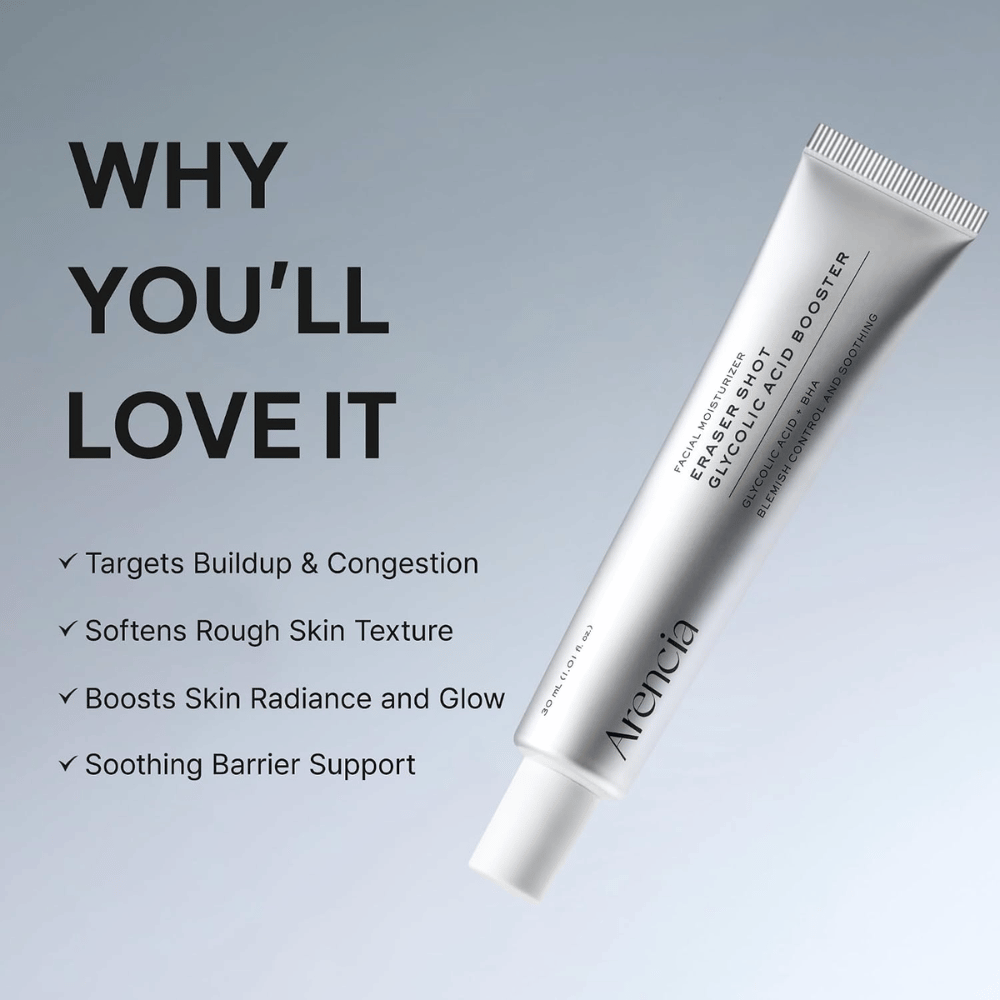 Arencia Eraser Shot Glycolic Acid Booster – booster exfoliante que iguala la textura de la piel y aporta luminosidad