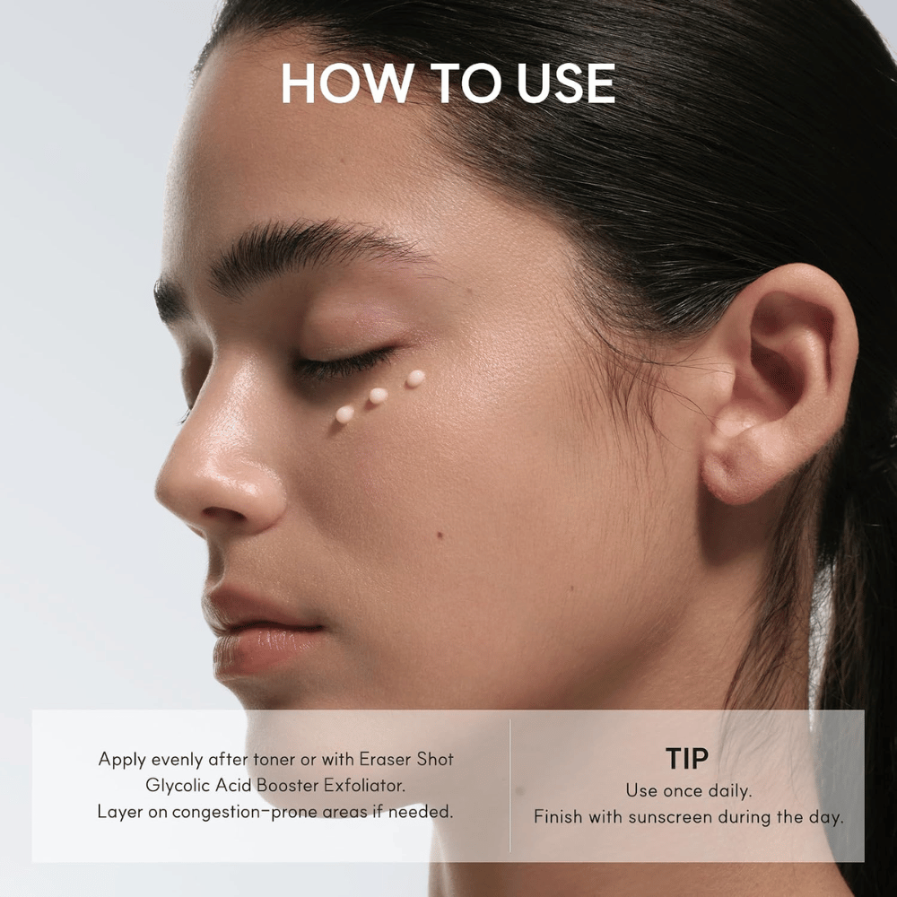 Arencia Eraser Shot Glycolic Acid Booster – aplicación de crema facial exfoliante con ácido glicólico