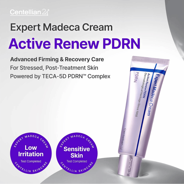 Centellian24 Expert Madeca Cream Active Renew PDRN imagen del producto en tubo con baja irritación y adaptado para piel sensible con propiedades reparadoras