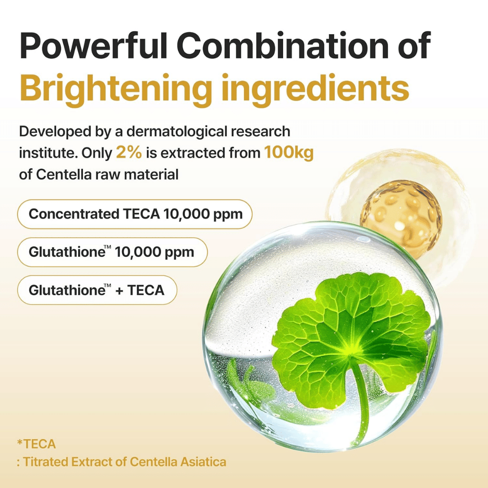 Centellian24 Expert Madeca Mela Capture Ampoule Max con TECA 10 000 ppm y glutathione 10 000 ppm para un tono de piel más uniforme y una mayor luminosidad.