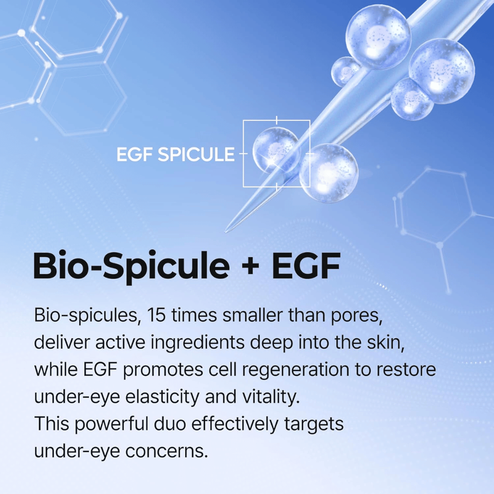 Eyephalt Eyebag Cream con EGF y tecnología spicule que estimula la renovación celular y reduce las ojeras así como la flacidez bajo los ojos