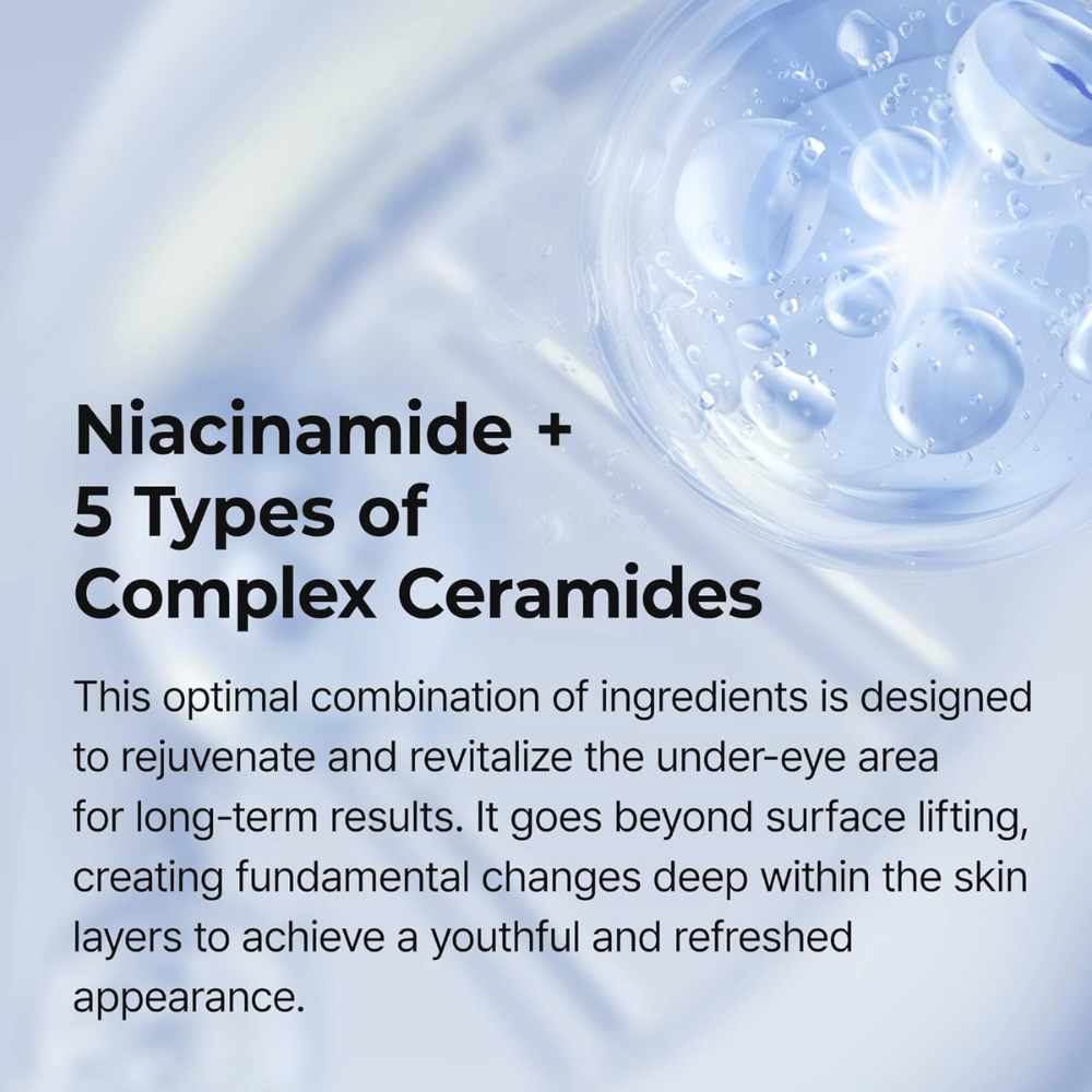 Contorno de ojos con niacinamida y ceramidas que fortalecen la barrera cutánea, hidratan en profundidad y aportan una piel más firme y uniforme alrededor del contorno de ojos
