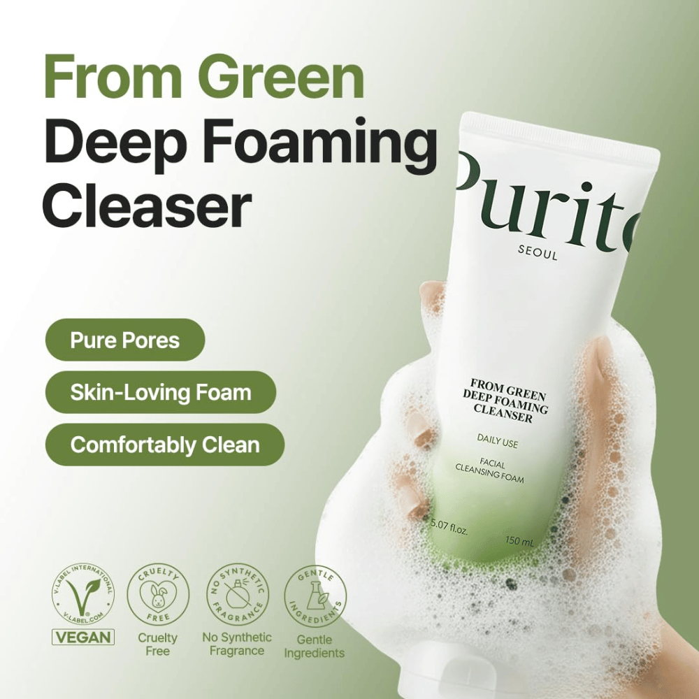 Purito Seoul From Green Deep Foaming Cleanser 150 ml – limpieza vegana y cruelty-free sin perfume sintético