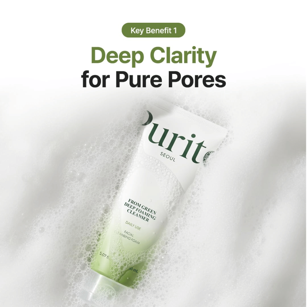 Purito Seoul From Green Deep Foaming Cleanser – limpiador facial de limpieza profunda que ayuda a limpiar los poros