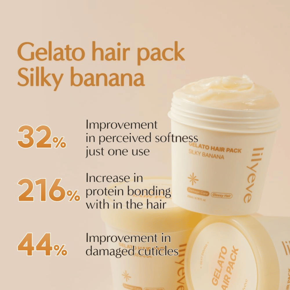 LILYEVE Gelato Hair Pack Silky Banana – mascarilla capilar rica en proteínas para un cabello más suave, brillo y el cuidado de las hebras dañadas.