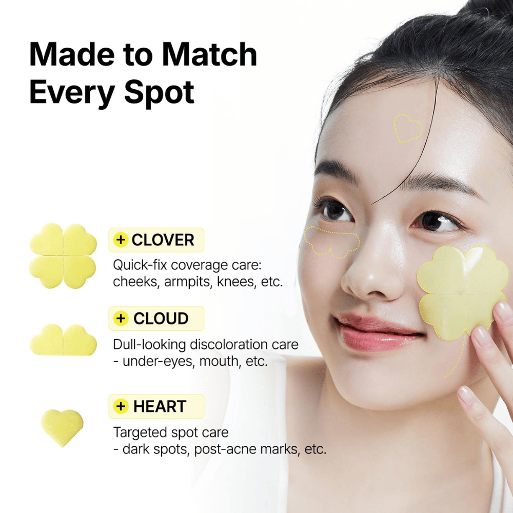 Ma:nyo Glutathione 7 Dark Spot Serum Patch con parches en forma de trébol, nube y corazón para el tratamiento localizado de diferentes zonas de la piel