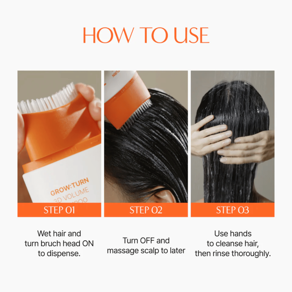 LILYEVE Grow:Turn Exosome 3D Volume Brush Shampoo con cepillo de masaje integrado para el cuidado del cuero cabelludo