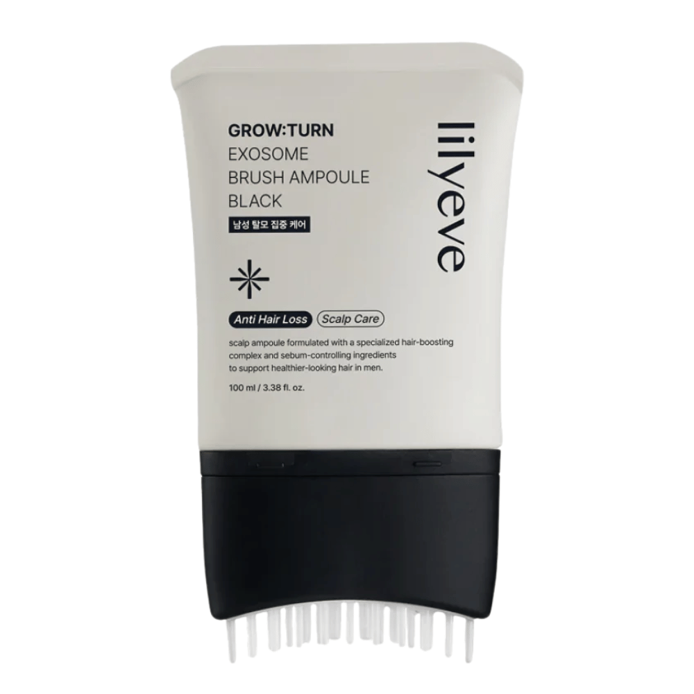 Imagen de producto recortada de LILYEVE Grow:Turn Exosome Brush Ampoule Prime sobre fondo blanco. El aplicador con cepillo integrado facilita la aplicación del sérum directamente sobre el cuero cabelludo para el cuidado diario del cabello y del cuero cabelludo.