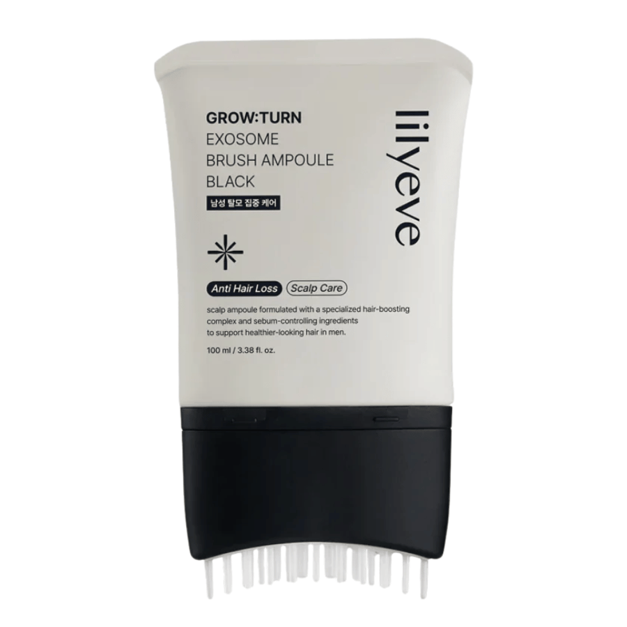 Imagen de producto recortada de LILYEVE Grow:Turn Exosome Brush Ampoule Prime sobre fondo blanco. El aplicador con cepillo integrado facilita la aplicación del sérum directamente sobre el cuero cabelludo para el cuidado diario del cabello y del cuero cabelludo.