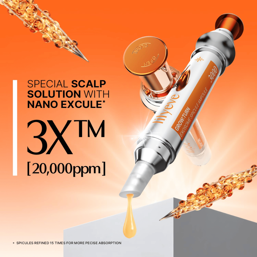 LILYEVE Grow Turn Exosome Spicule Ampoule 3000 – ampolla concentrada para el cuero cabelludo con Nano Excule y espículas para una aplicación dirigida.