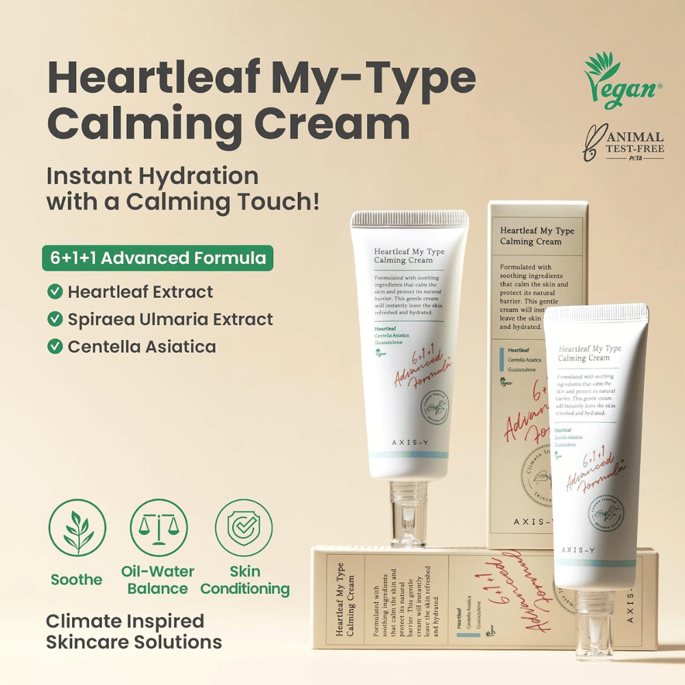 AXIS-Y Heartleaf My Type Calming Cream – crema facial hidratante y calmante para piel sensible