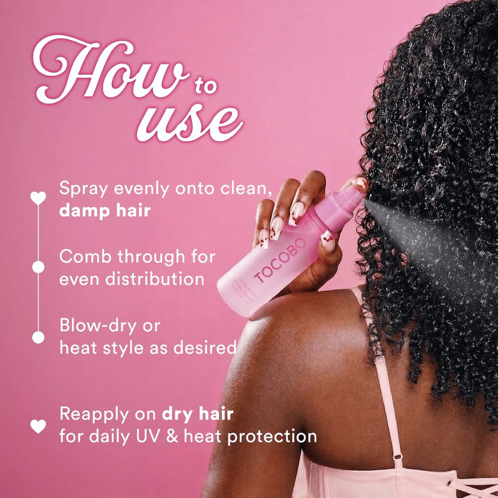 TOCOBO Heat Proof Hair Mist #01 Lowkey Famous – aplicación sobre el cabello húmedo antes del secado y del peinado con calor