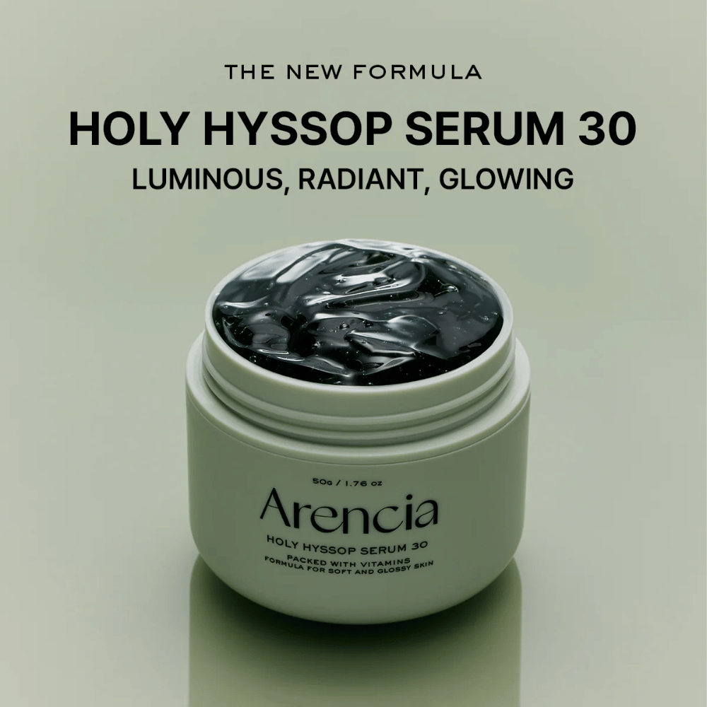 Arencia Holy Hyssop Serum 30 – nuevo suero iluminador con fórmula rica en vitaminas que proporciona un tono de piel uniforme, radiante y saludable.