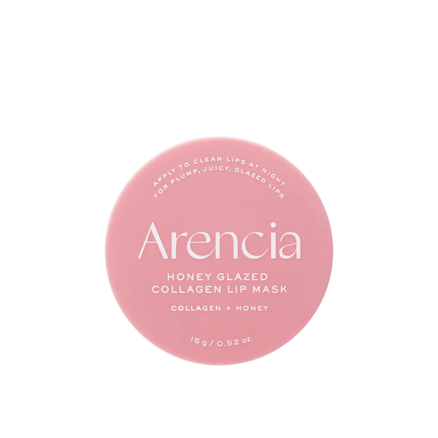 Imagen limpia del producto de Arencia Honey Glazed Collagen Lip Mask en envase rosa con un diseño minimalista y elegante.