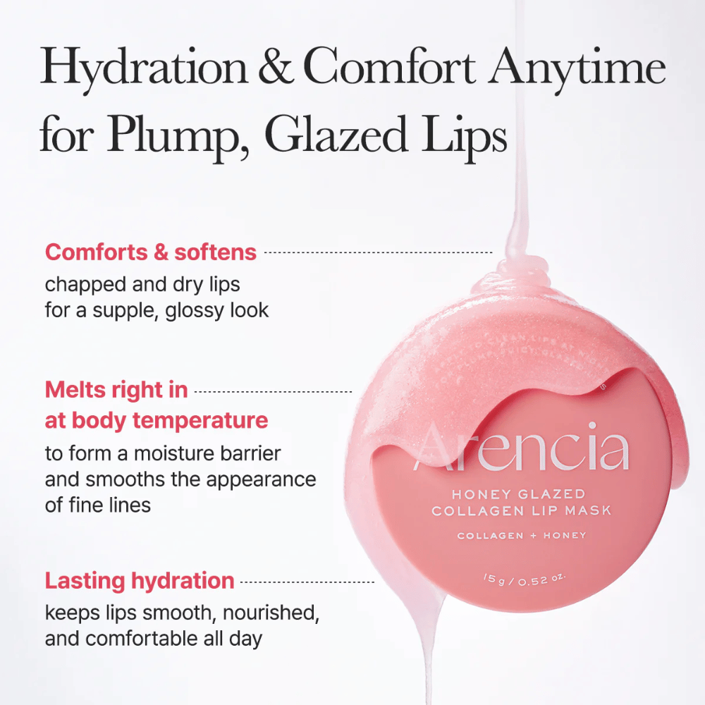 Imagen informativa que describe cómo la mascarilla labial suaviza los labios secos, se funde con la temperatura corporal y proporciona confort e hidratación duraderos.