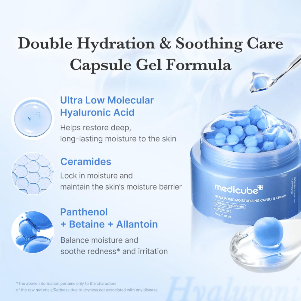 3. Medicube Hyaluronic Moisturizing Capsule Cream – con ácido hialurónico, ceramidas, pantenol, betaína y alantoína