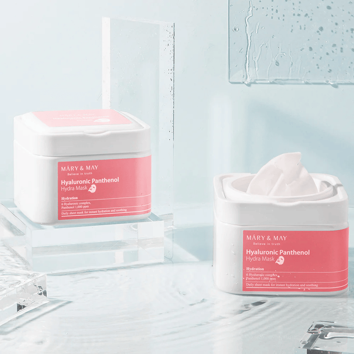 Mary & May Hyaluronic Panthenol Hydra Mask – mascarilla facial intensamente hidratante con ácido hialurónico y pantenol para piel seca y sensible