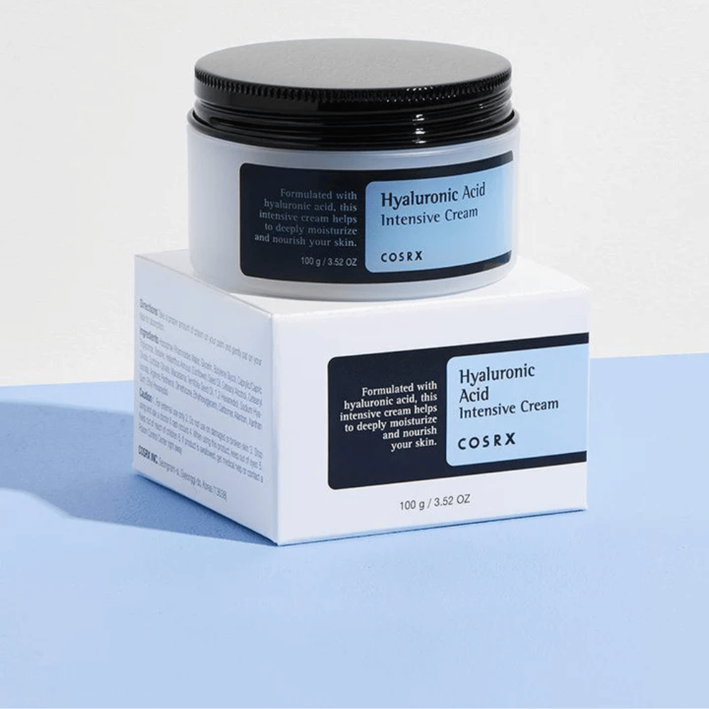 COSRX Hyaluronic Acid Intensive Cream 100 g en tarro con caja – crema facial intensiva con ácido hialurónico para hidratación profunda y barrera cutánea fortalecida