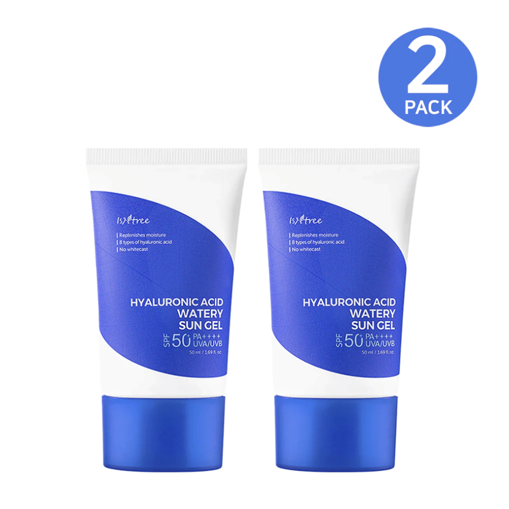Dos tubos Isntree Hyaluronic Acid Watery Sun Gel Set con SPF protector solar 50+.