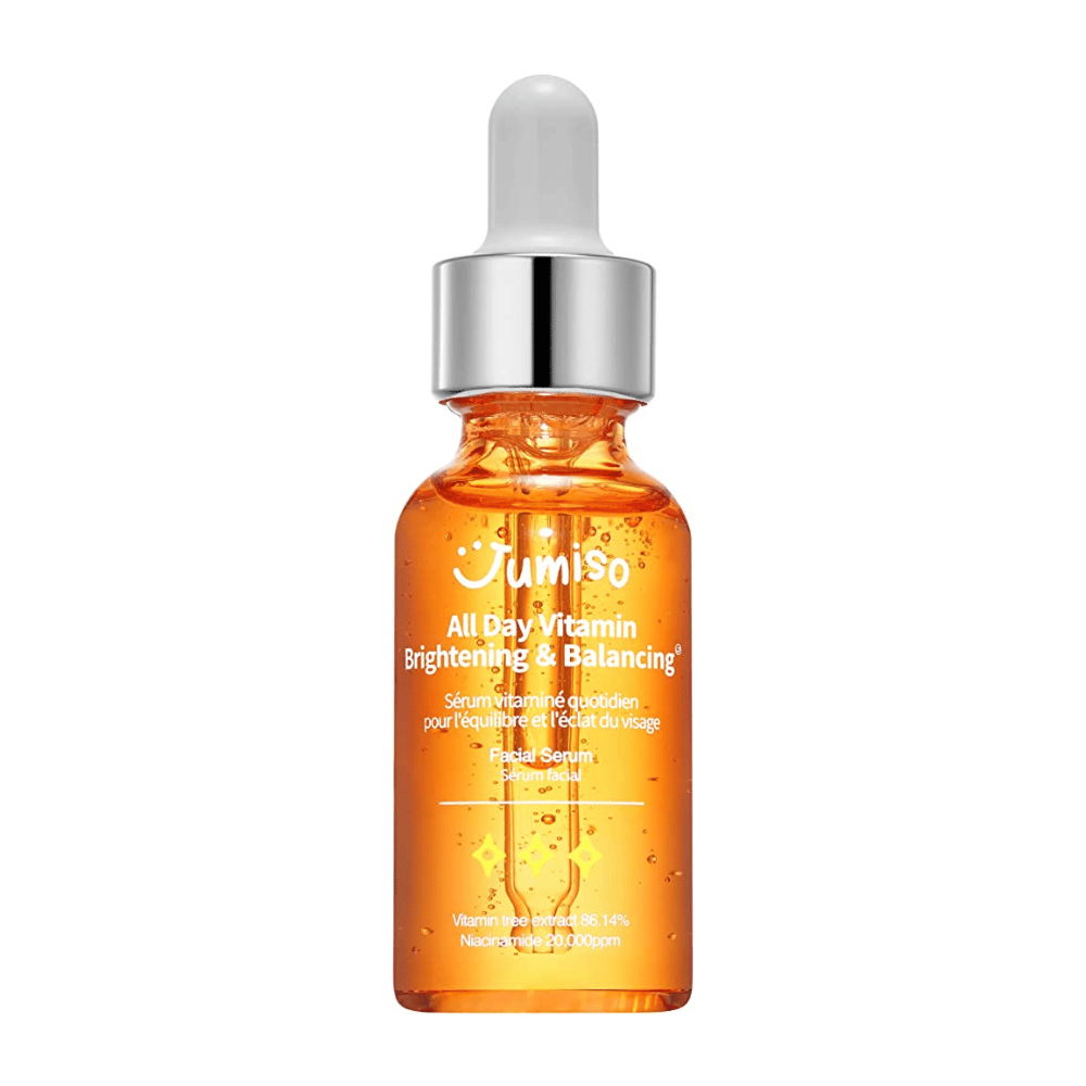 Imagen de JUMISO - All Day Vitamin Brightening & Balancing Facial Serum 30ml con un fondo sencillo. Este producto es un suero facial que ayuda a dar brillo y equilibrio a la piel.