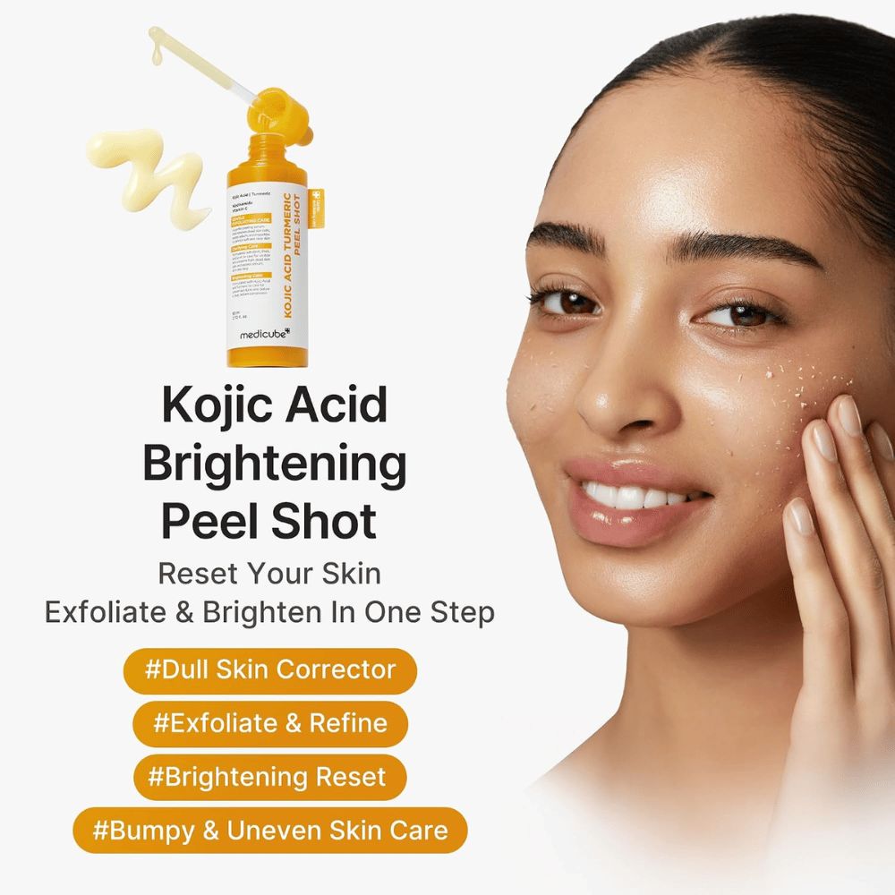 Medicube Kojic Acid Turmeric Peel Shot – exfoliante facial coreano para piel apagada y desigual que exfolia y aporta más luminosidad a la piel.