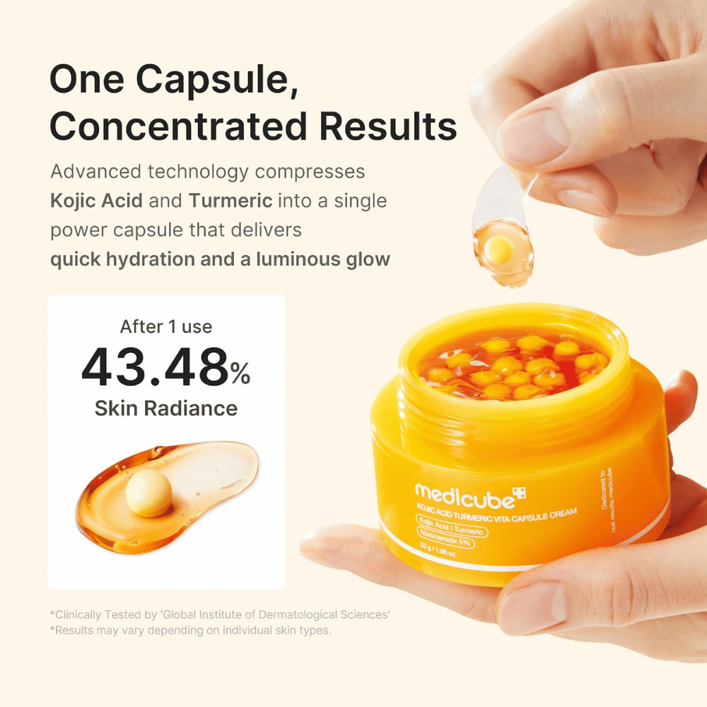 1. Medicube Kojic Acid Turmeric Vita Capsule Cream – crema facial con cápsulas concentradas para hidratación y mayor luminosidad