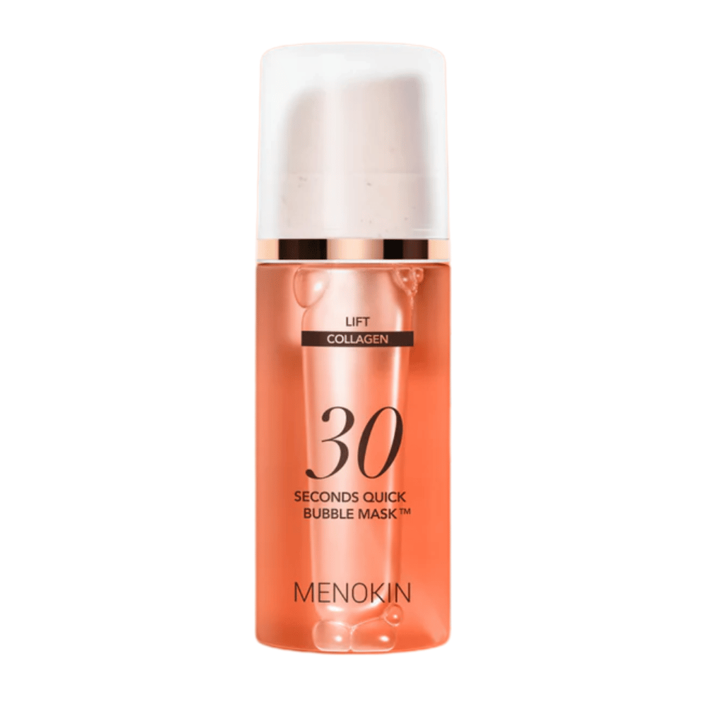 Imagen de producto recortada de MENOKIN LIFT 30 Seconds Quick Bubble Mask que muestra claramente el elegante diseño naranja y el envase con dispensador.