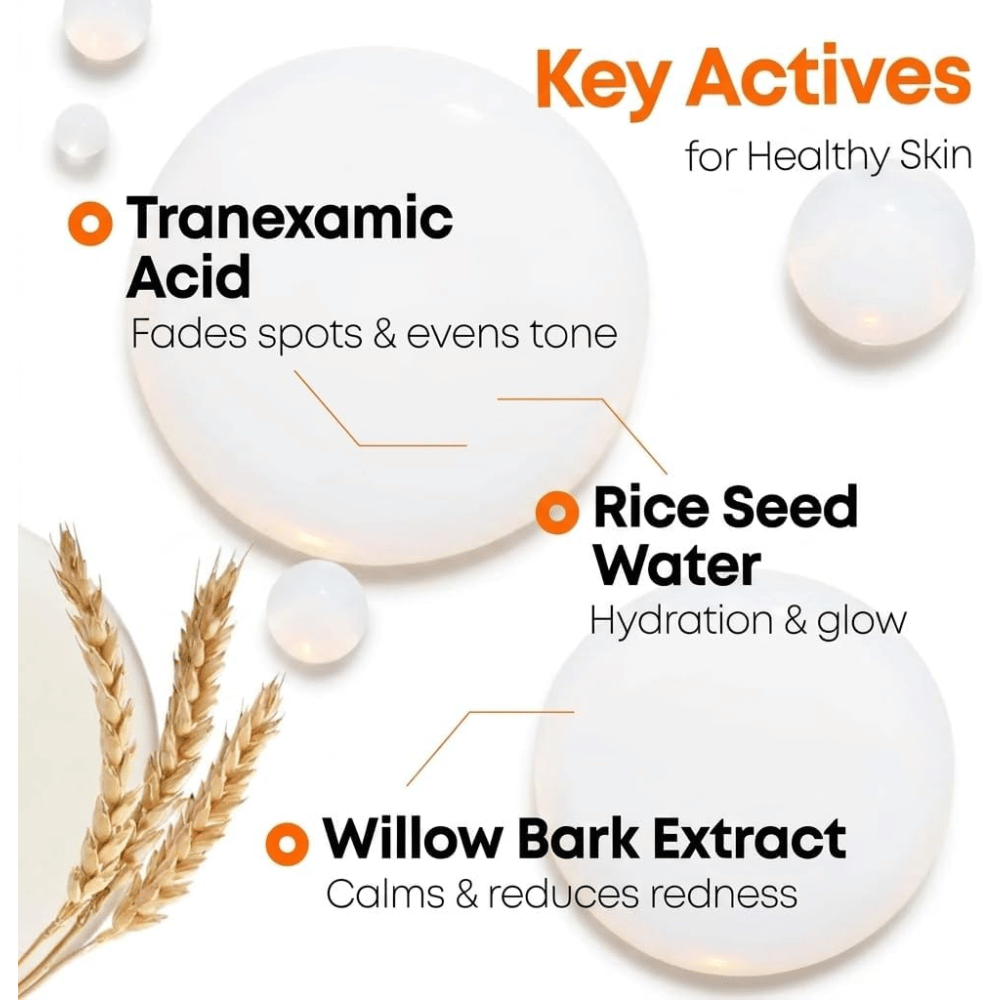 4. NINE LESS MELA-PRO Rice & TXA Toner – ingredientes clave como ácido tranexámico, extracto de arroz y extracto de corteza de sauce para un tono de piel más uniforme y luminosidad