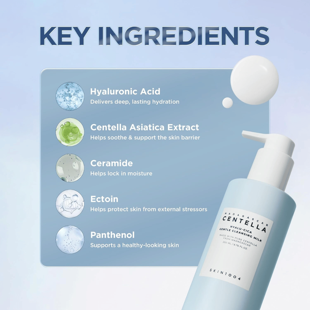 SKIN1004 Madagascar Centella Hyalu-Cica Gentle Cleansing Milk – ácido hialurónico, centella, ceramidas, ectoína y pantenol