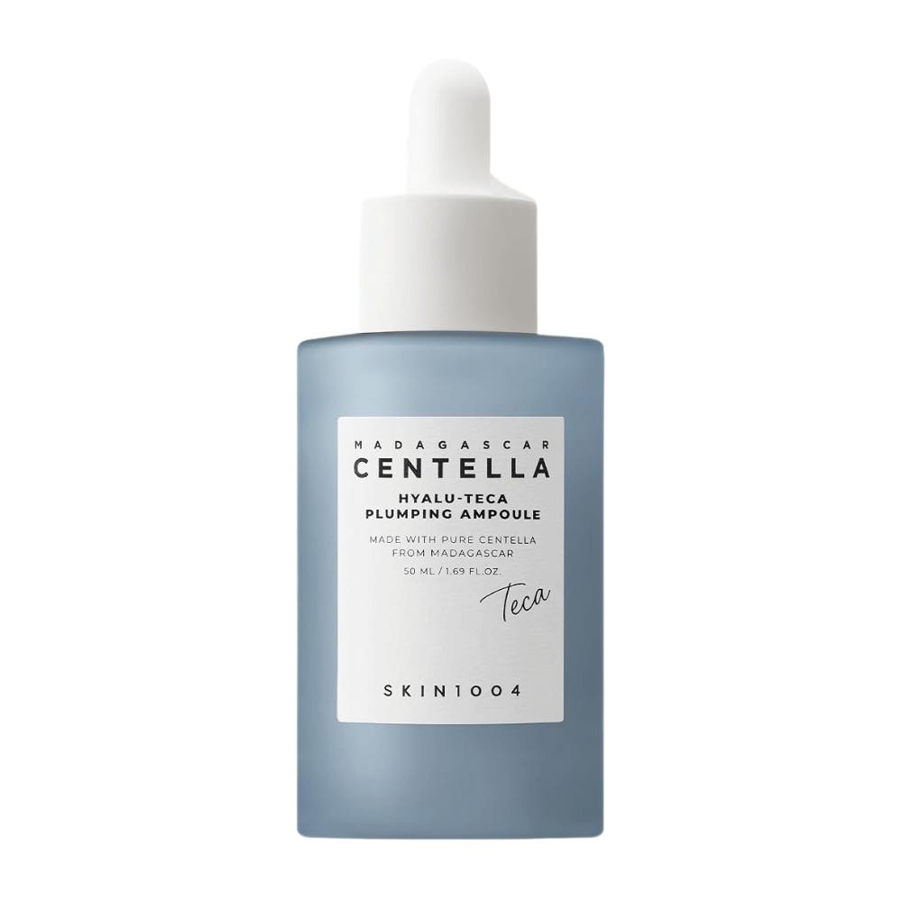 6. SKIN1004 Madagascar Centella Hyalu-Teca Plumping Ampoule 50 ml – ampolla facial hidratante en botella azul con cuentagotas