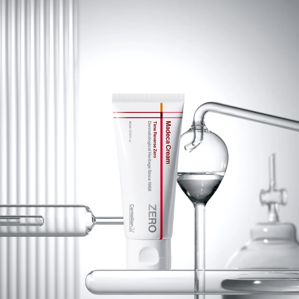 MADECA Cream Time Reverse Zero de Centellian24 en un entorno clínico – crema facial coreana desarrollada para fortalecer la barrera cutánea y proporcionar cuidado calmante y reparador.