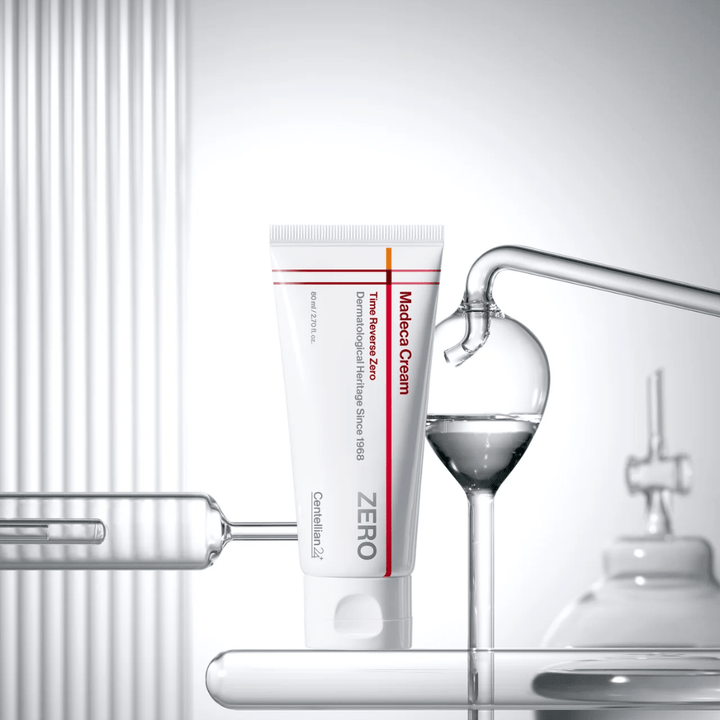 MADECA Cream Time Reverse Zero de Centellian24 en un entorno clínico – crema facial coreana desarrollada para fortalecer la barrera cutánea y proporcionar cuidado calmante y reparador.