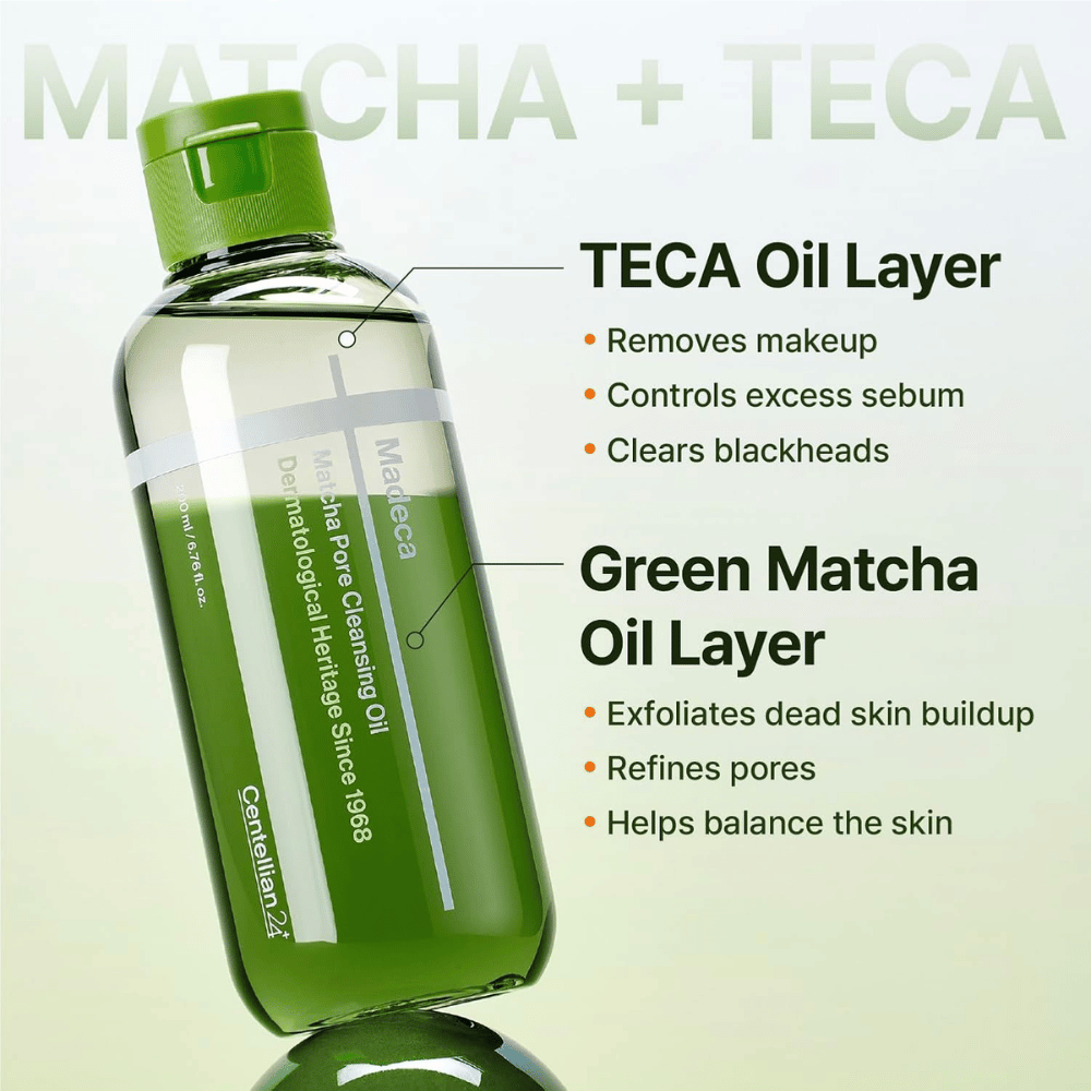 Centellian24 Madeca Matcha Pore Cleansing Oil con fórmula bifásica que disuelve el maquillaje y el sebo