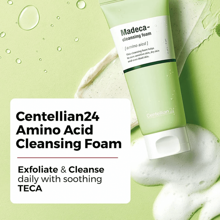 Centellian24 Madeca Amino Acid Cleansing Foam imagen del producto – espuma limpiadora coreana con TECA y aminoácidos que exfolian suavemente, limpian la piel eficazmente y ayudan a hidratar.