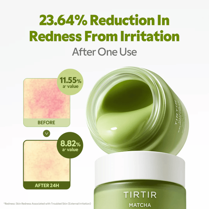 TIRTIR Matcha Calming Cream con ceramidas, pantenol y péptidos que hidratan, refuerzan la barrera cutánea y mejoran la elasticidad de la piel.