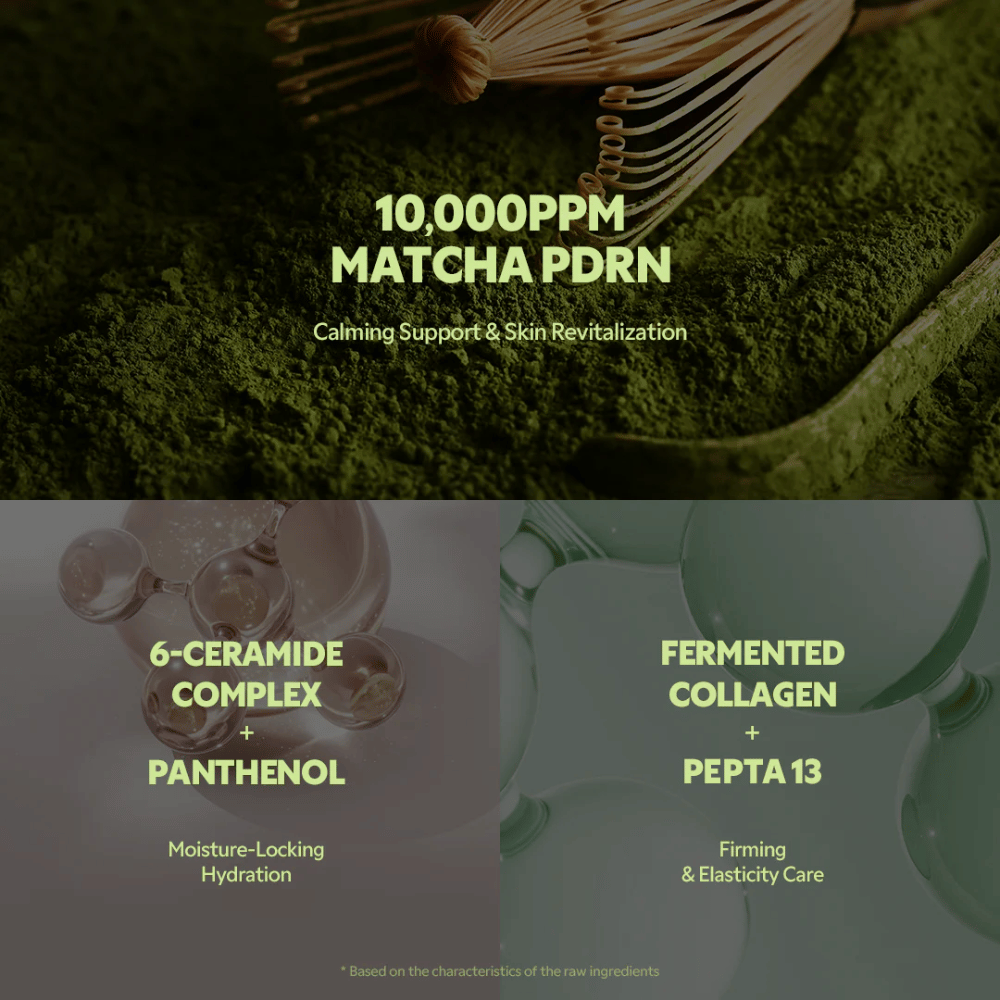 Matcha PDRN 10 000 ppm en TIRTIR Matcha Calming Cream que calma la irritación, fortalece la piel y proporciona un efecto revitalizante.