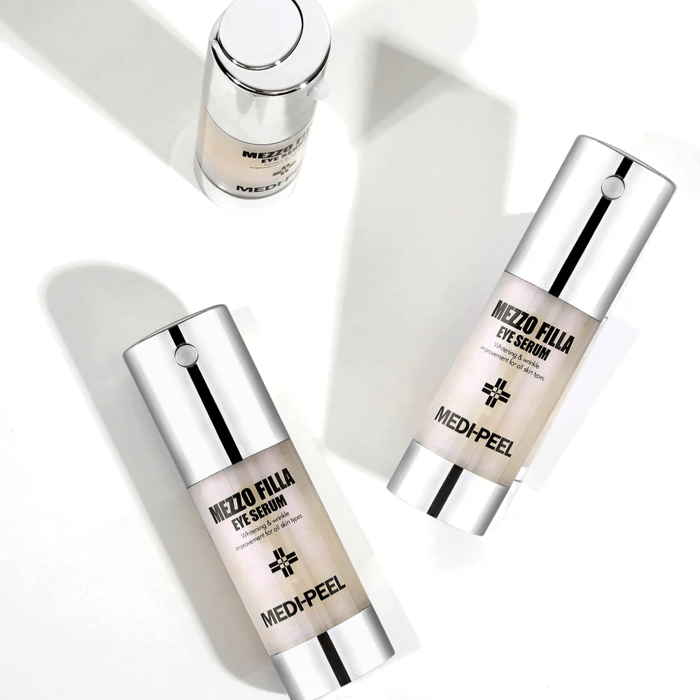 MEDI-PEEL Mezzo Filla Eye Serum desde varios ángulos – suero para ojos coreano con péptidos y ácido hialurónico para una piel más firme y reducción de arrugas alrededor de los ojos.