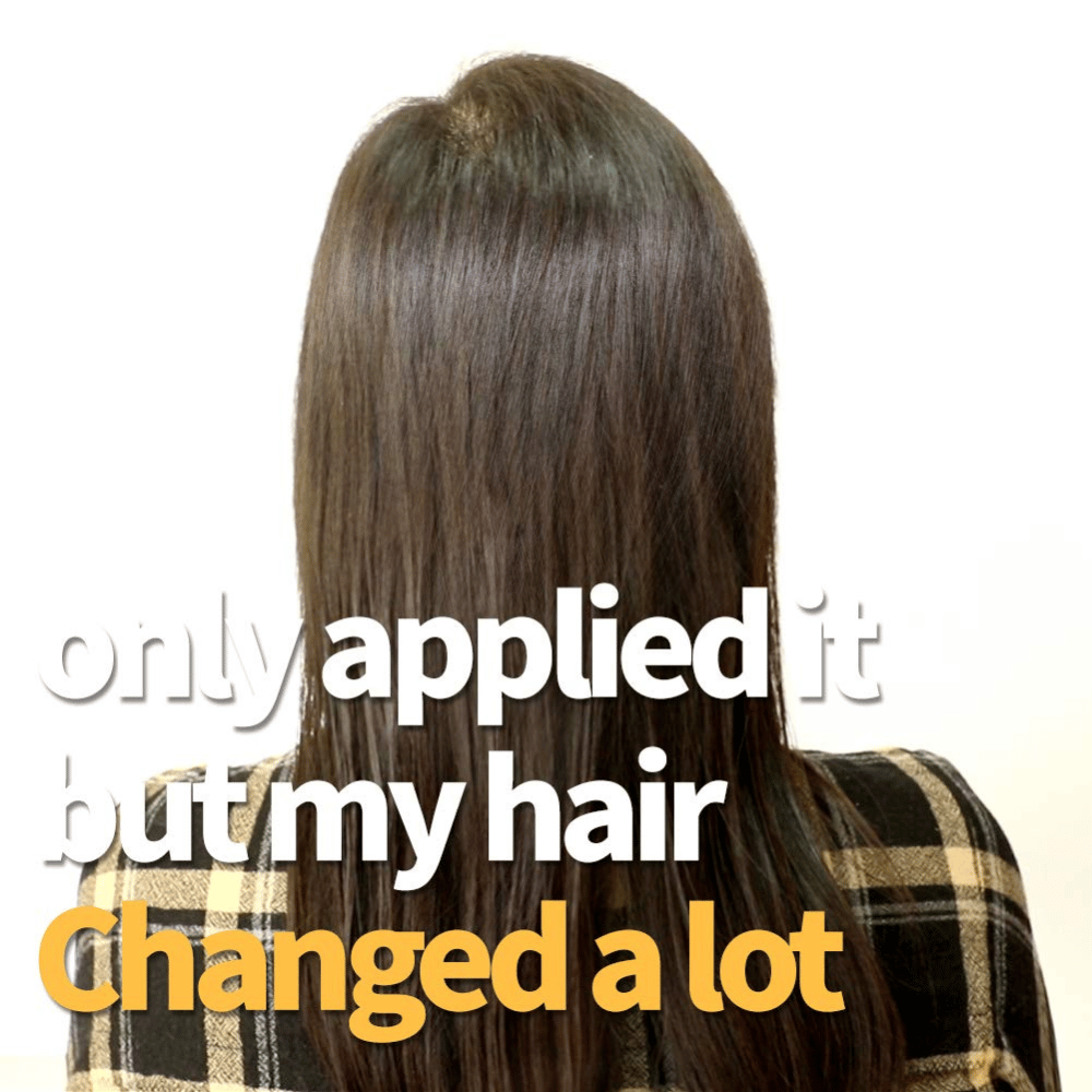Imagen de antes y después que muestra un cabello más suave y brillante tras usar el tratamiento capilar.