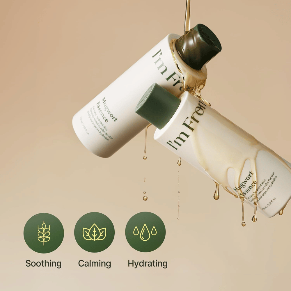 I'm From Mugwort Essence con extracto de mugwort que calma la piel irritada, hidrata intensamente y ayuda a fortalecer la barrera cutánea.